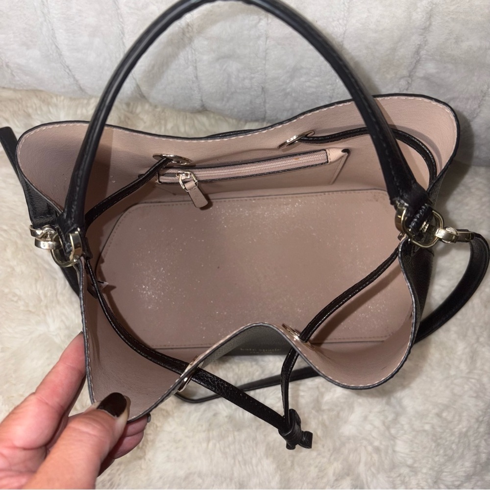 Kate Spade Black Leather Shoulder Bag Eva Large Bucket Bag - Picture 3 of 5